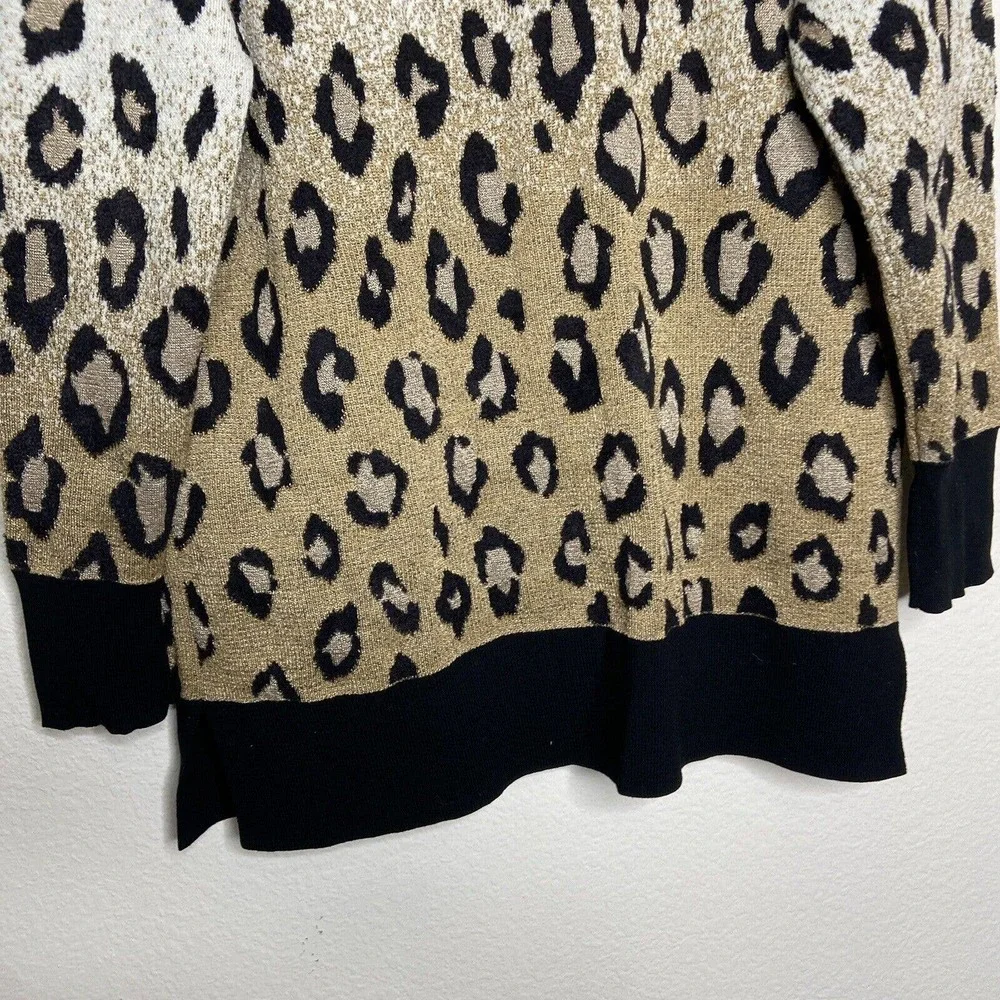 Ann Taylor Ombre Leopard Animal Print Pocketed Gold Metallic Cardigan Sz M - Picture 9 of 10